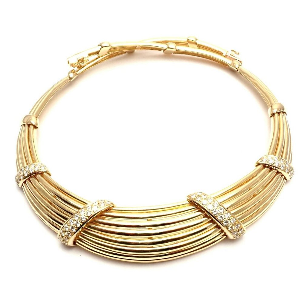 Vintage! Authentic Van Cleef & Arpels 18k Yellow Gold Diamond Choker Necklace - Picture 9 of 12